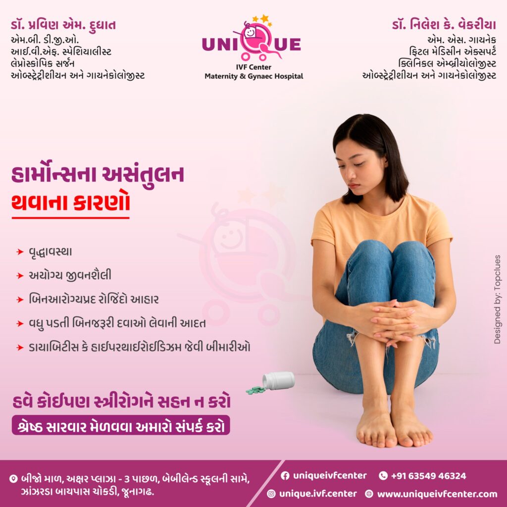 hormonal imbalance and infertility, IVF center in Junagadh, ICSI treatment in Junagadh, symptoms of hormonal imbalance in women, causes of infertility in women, best fertility centre in Junagadh, Unique IVF Hospital Junagadh, hormonal issues and reproductive health, IVF for PCOS and thyroid, treatment for irregular menstruation
